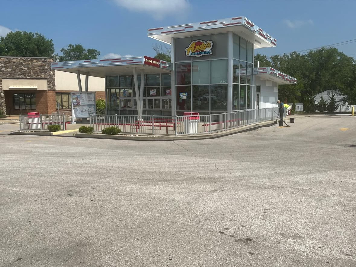 Andy's Frozen Custard parking lot before sealcoating
